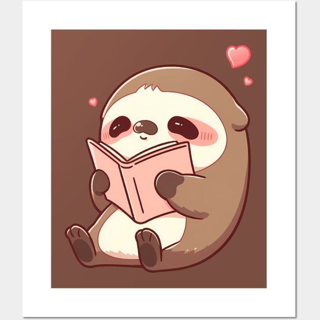 Adorable Kawaii Sloth Reading a Book Wall Art by SnuggleNook